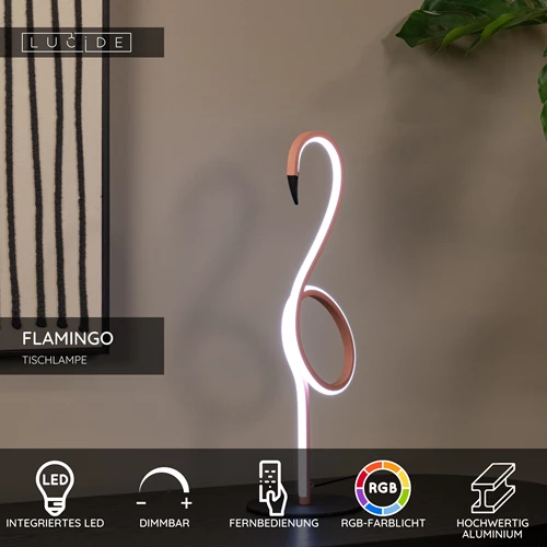 Lucide FLAMINGO - Tischlampe - LED Dim. - Rgb - Rosa - USP